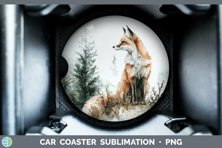Watercolor Fox Car Coaster Sublimation Designs