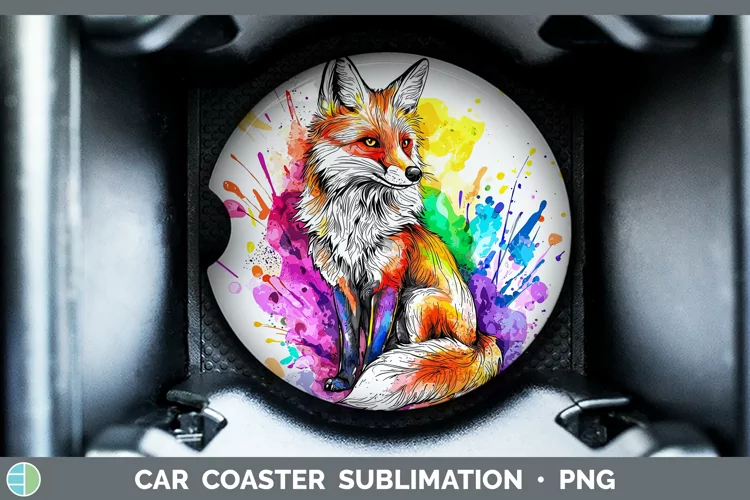 Watercolor Fox Car Coaster Sublimation Designs