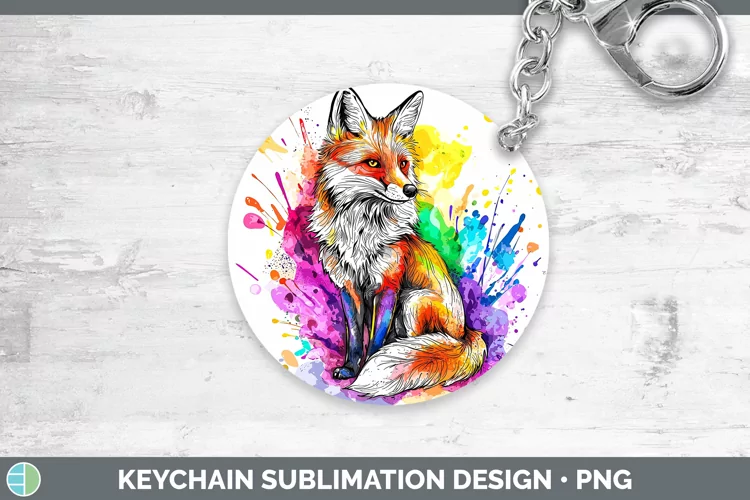 Watercolor Fox Keychain Sublimation Keyring Designs