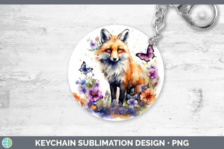 Watercolor Fox Keychain | Sublimation Keyring Designs