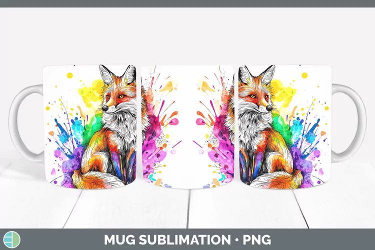 Watercolor Fox Mug Wrap Sublimation Coffee Cup Designs