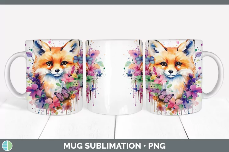 Watercolor Fox Mug Wrap | Sublimation Coffee Cup Designs