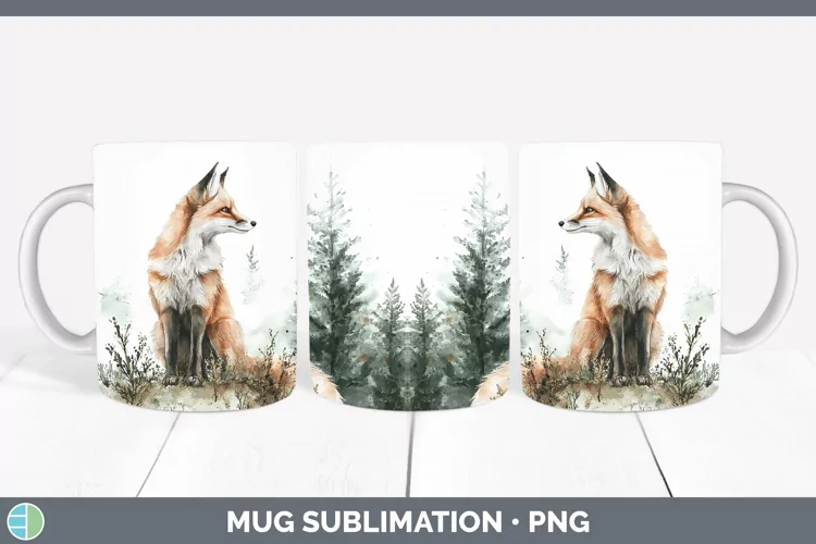 Watercolor Fox Mug Wrap Sublimation Coffee Cup Designs
