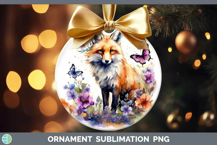 Watercolor Fox Ornament | Sublimation Bauble Designs