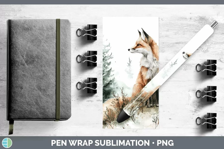 Watercolor Fox Pen Wrap Sublimation Pen Designs