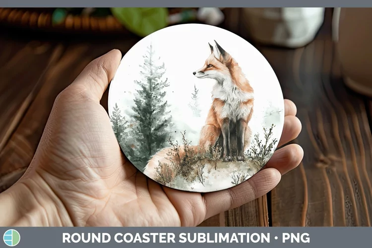 Watercolor Fox Round Coaster Sublimation Coaster Designs
