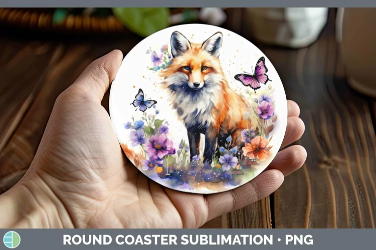 Watercolor Fox Round Coaster | Sublimation Coaster Designs