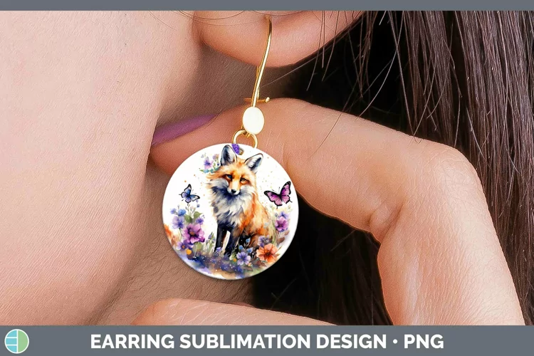Watercolor Fox Round Earrings | Sublimation Earrings Designs