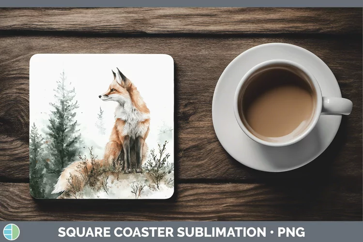 Watercolor Fox Square Coaster Sublimation Coaster Designs