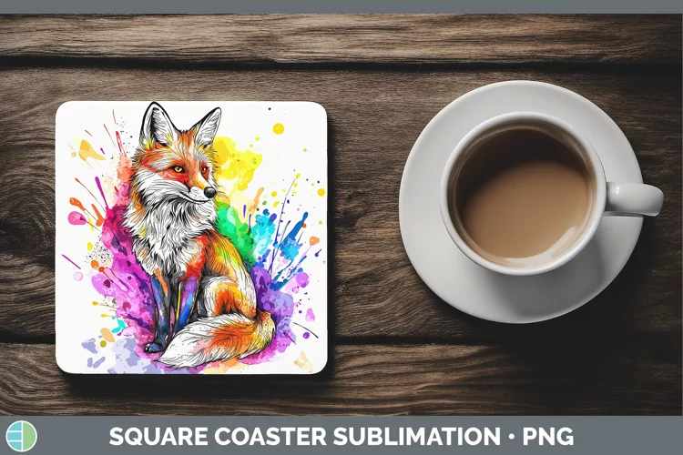 Watercolor Fox Square Coaster Sublimation Coaster Designs
