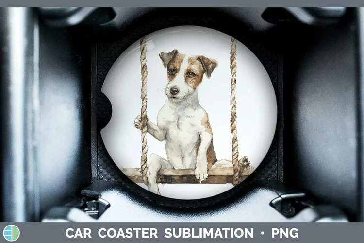 Watercolor Fox Terrier Dog Car Coaster Sublimation Coaster D