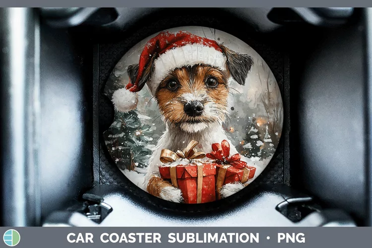 Watercolor Fox Terrier Dog Car Coaster Sublimation Designs