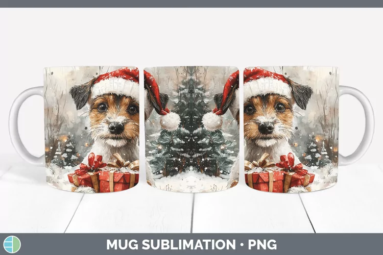 Watercolor Fox Terrier Dog Mug Wrap Sublimation Coffee Cup D
