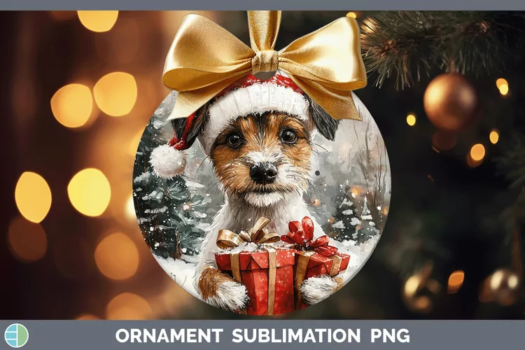 Watercolor Fox Terrier Dog Ornament Sublimation Bauble Desig