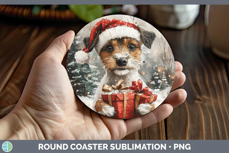 Watercolor Fox Terrier Dog Round Coaster Sublimation Coaster