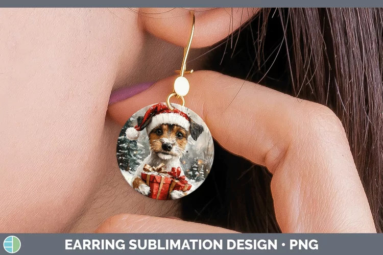 Watercolor Fox Terrier Dog Round Earrings Sublimation Earrin