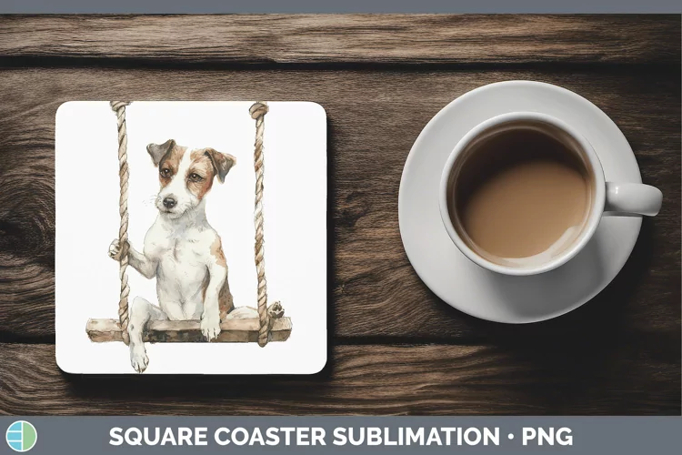 Watercolor Fox Terrier Dog Square Coaster Sublimation Coaste