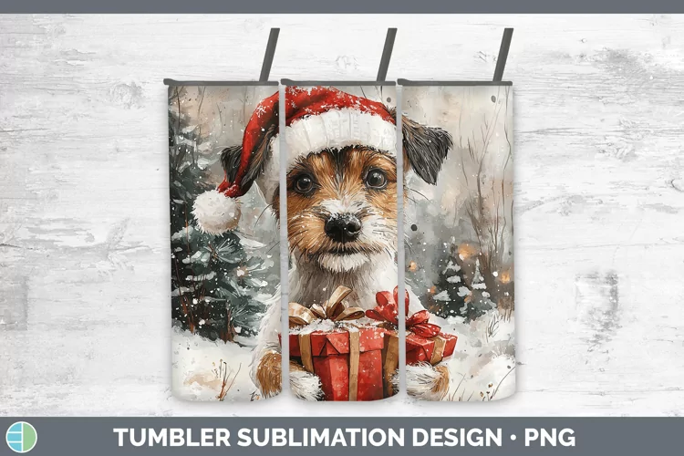Watercolor Fox Terrier Dog Tumbler Sublimation 20 oz Skinny