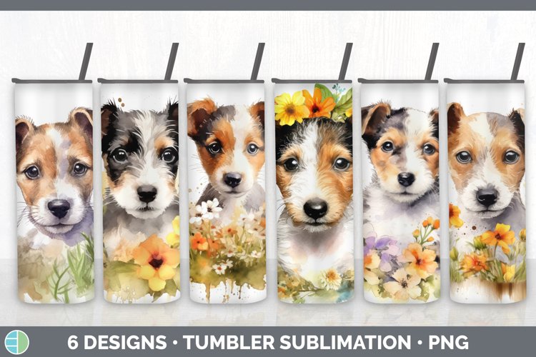Watercolor Fox Terrier Dog Tumbler | Sublimation 20 oz Skinn
