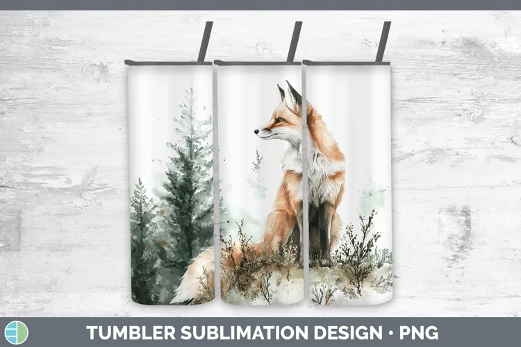 Watercolor Fox Tumbler Sublimation 20 oz Skinny Tumbler Desi