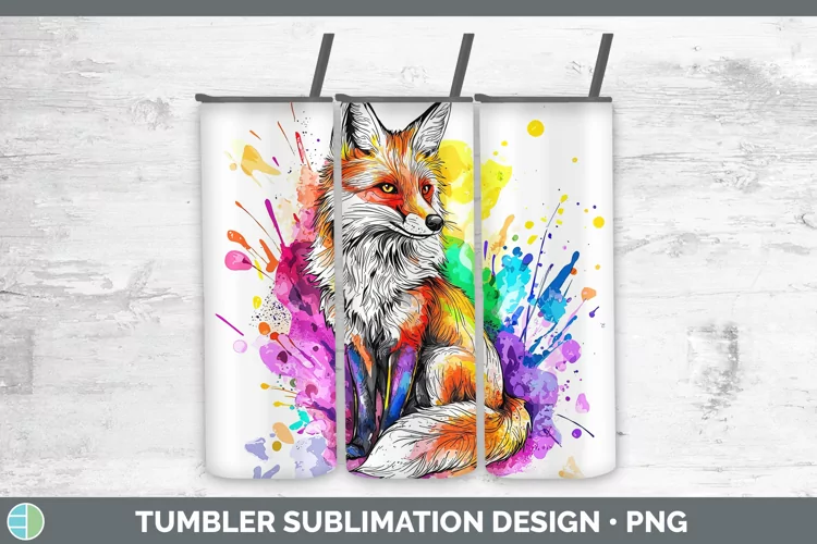 Watercolor Fox Tumbler Sublimation 20 oz Skinny Tumbler Desi