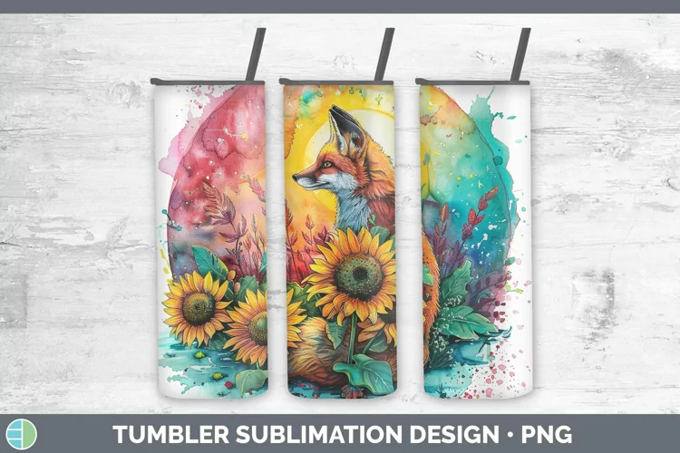 Watercolor Fox Tumbler | Sublimation 20 oz Skinny Tumbler De