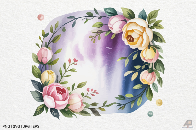 Watercolor Floral Frame Clipart SVG PNG