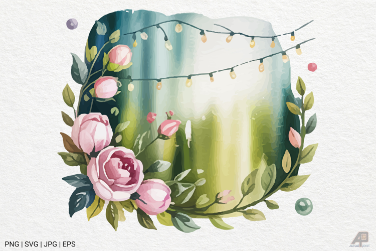 Watercolor Floral Frame Clipart SVG PNG