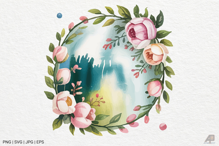 Watercolor Floral Frame Clipart SVG PNG