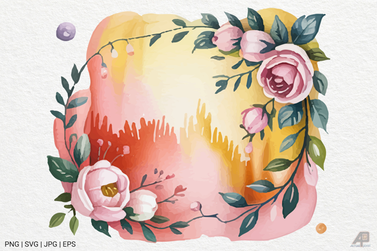 Watercolor Floral Frame Clipart SVG PNG
