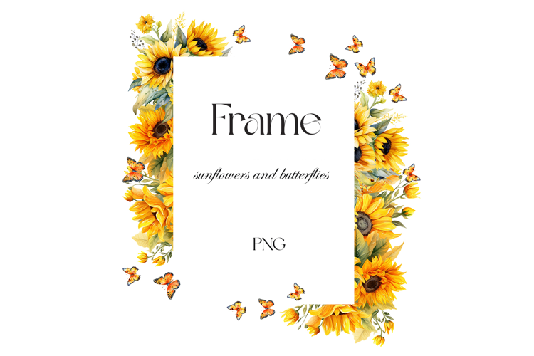 Frame sunflowers and butterflies. Sunflowers wedding frame