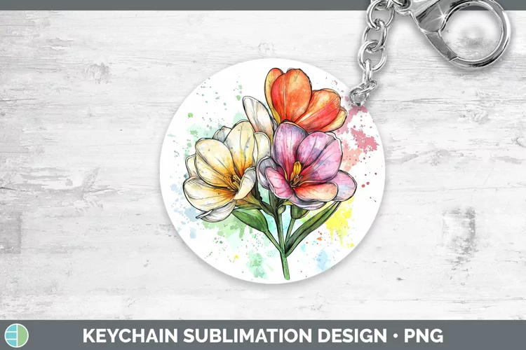Watercolor Freesia Keychain Sublimation Keyring Designs