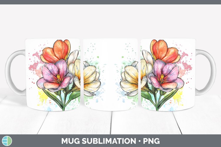 Watercolor Freesia Mug Wrap Sublimation Coffee Cup Designs