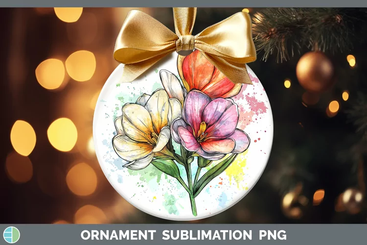 Watercolor Freesia Ornament Sublimation Bauble Designs