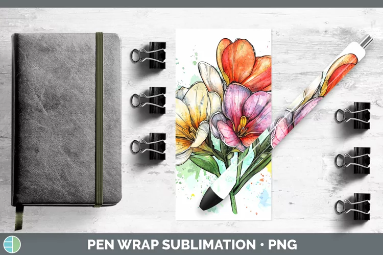 Watercolor Freesia Pen Wrap Sublimation Pen Designs