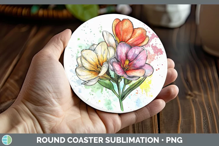 Watercolor Freesia Round Coaster Sublimation Coaster Designs