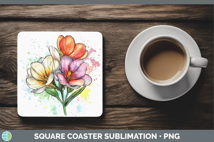 Watercolor Freesia Square Coaster Sublimation Coaster Design