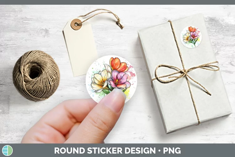 Watercolor Freesia Stickers | Round Labels Designs