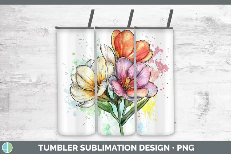 Watercolor Freesia Tumbler Sublimation 20 oz Skinny Tumbler