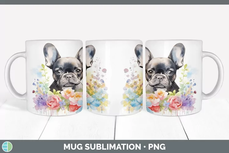 Watercolor French Bulldog Mug Wrap | Sublimation Coffee Cup