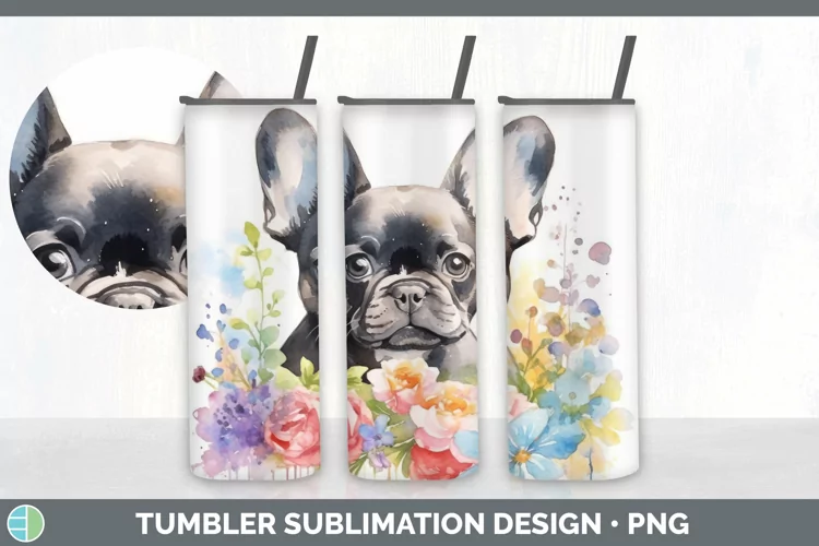 Watercolor French Bulldog Tumbler | Sublimation 20 oz Skinny