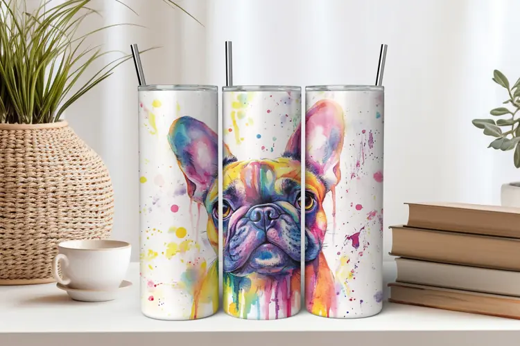 Watercolor French Bulldog 20oz Tumbler Sublimation PNG