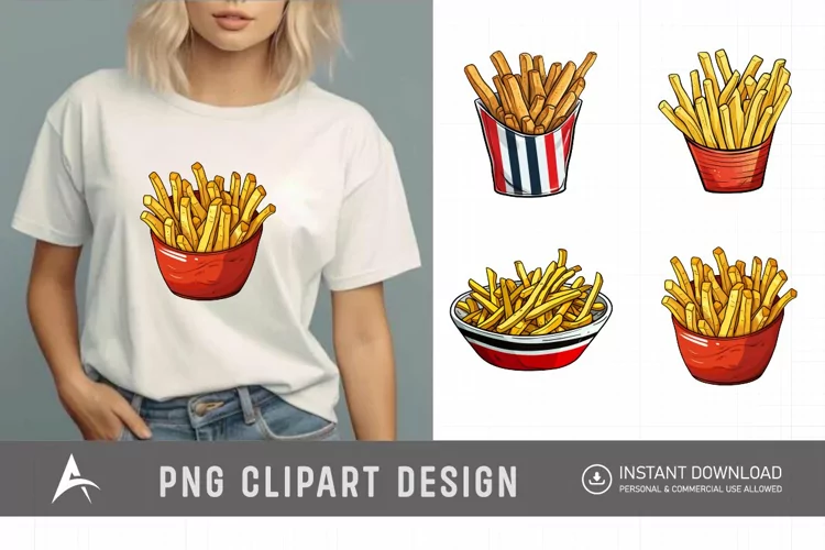 Watercolor French Fries Clipart , Fast Food Clipart