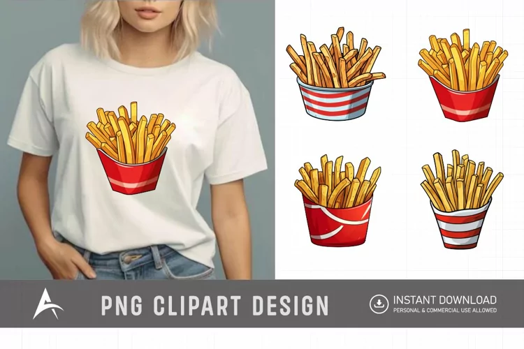 Watercolor French Fries Clipart , Fast Food Clipart