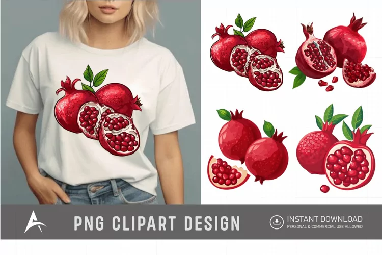 Watercolor Fresh pomegranate fruits Clipart