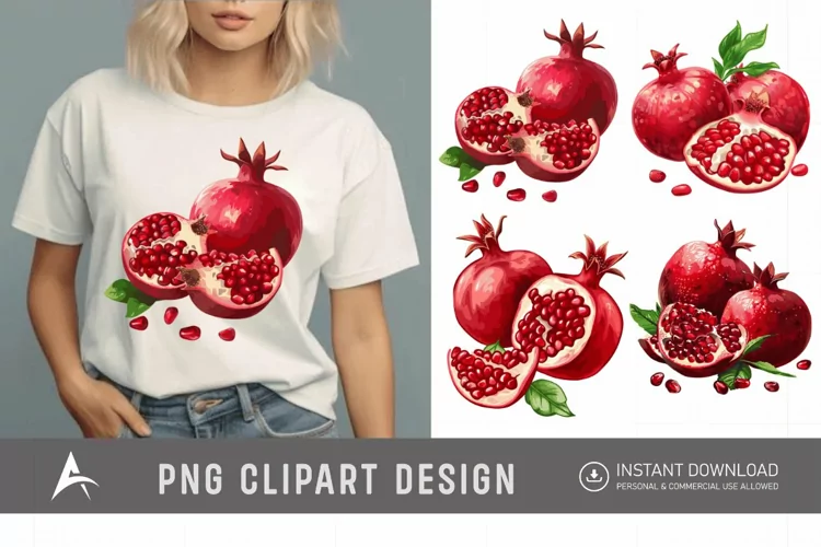 Watercolor Fresh pomegranate fruits Clipart