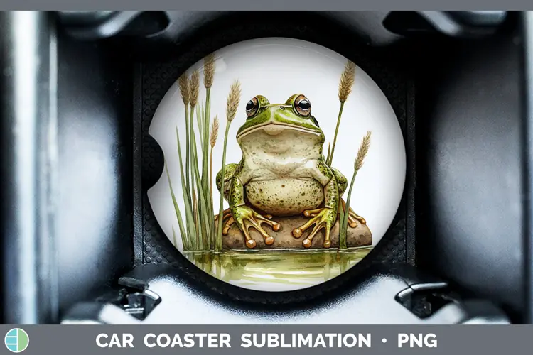 Watercolor Frog Car Coaster Sublimation Designs