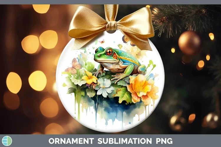 Watercolor Frog Ornament Sublimation Bauble Designs