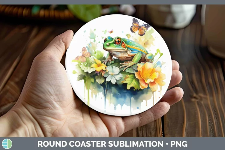 Watercolor Frog Round Coaster Sublimation Coaster Designs