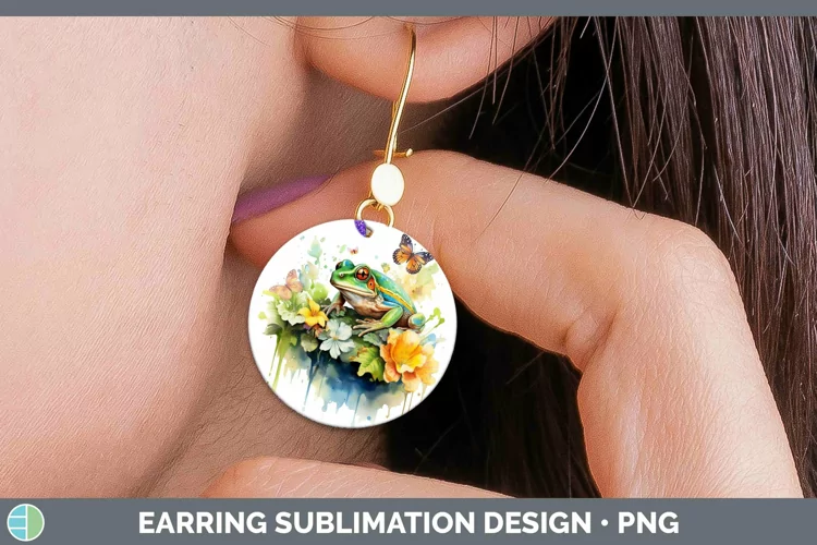 Watercolor Frog Round Earrings Sublimation Earrings Designs
